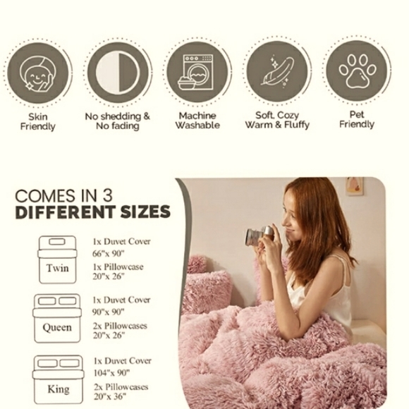 ⭐🆕Pink blush shaggy faux fur duvet set - Picture 8 of 11
